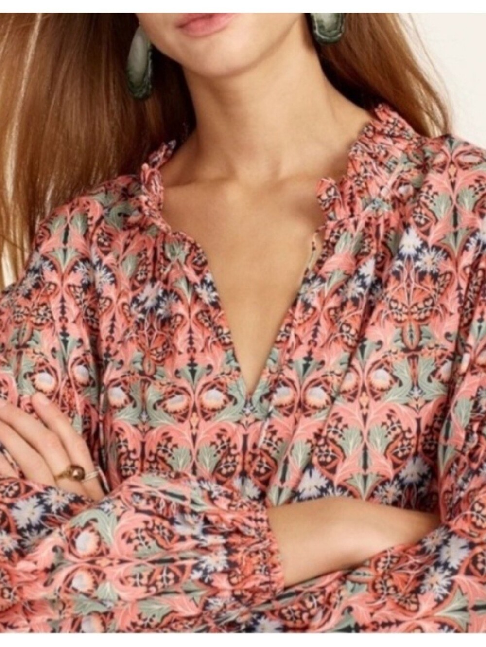 J.CREW May Nouveau Liberty London Fabric Ruffle Tie Neck Puff Sleeve medium